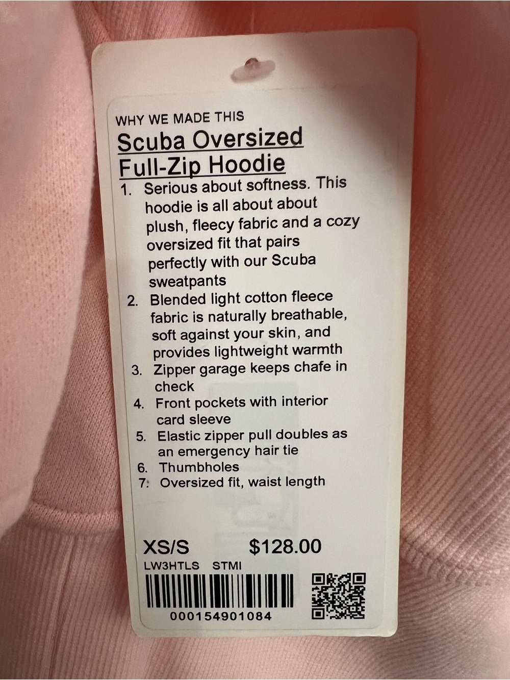 Lululemon Scuba In Oversized Full Zip Strawberry Milkshake size XS/S NWT - Picture 8 of 8